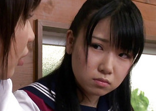 Young japanese schoolgirls sharing cock